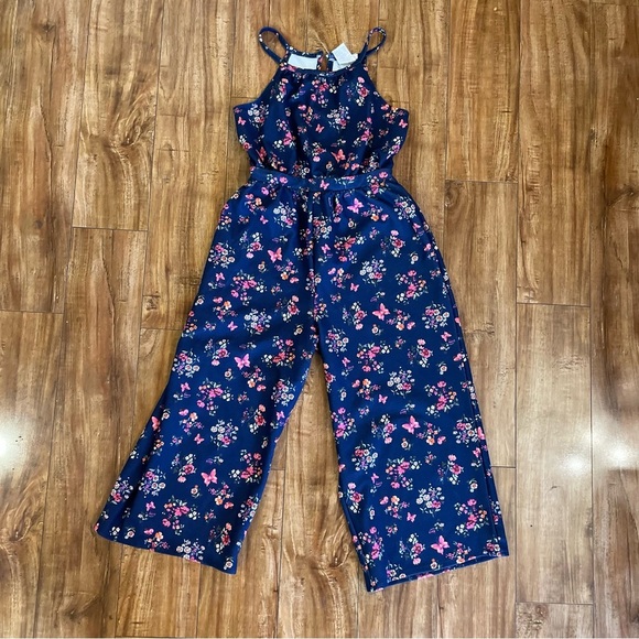 FOREVER ME Girls Floral Navy Jumper Sleeveless Elastic Waist Size 10 - Picture 2 of 8